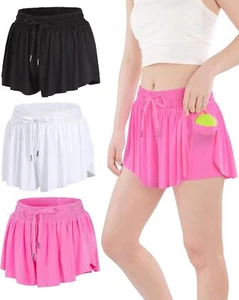 Flowy Shorts for Girls 2-in-1 Butterfly 9-10 Years, Black+white+rose Red - Picture 1 of 7