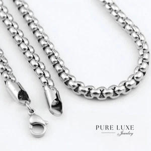 Men's 24" Stainless-Steel 3mm Round Box Necklace*Unisex High Polish Box - Picture 1 of 2