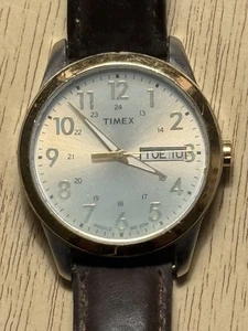 Timex Men’s Day Date Quartz Watch Brown Leather Strap – For Parts / Repair - Picture 1 of 6