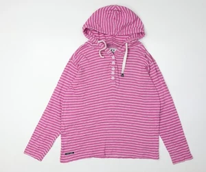 Lazy Jacks Women's Pink Striped Henley Hoodie M - Picture 1 of 12