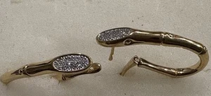 John Hardy Bamboo 18K Yellow Gold & Pave Diamond Hoop Earrings - Picture 1 of 6