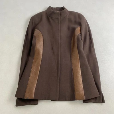 USED GIVENCHY COLLARLESS WOOL JACKET IN BROWN SYNTHETIC LEATHER GOOD - Image 1 of 4
