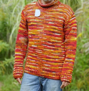 Schafwoll Pullover, rot bunter Strickpullover aus Schurwolle, dicker Pullover - Bild 1 von 5