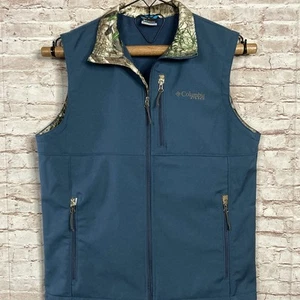 Columbia Chaleco PFG Vest Blue Camouflage Trim Fleece Lined Mens Large Full Zip - Picture 1 of 13