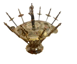 Vintage Toledo Spain Brass Swords Cocktail Appetizer( 10) Skewers Picks Stand - Picture 1 of 11