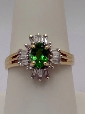 ANILLO ORO AMARILLO 14K ESMERALDA/DIAMANTE - Talla 8,25 - 3,4 gramos Foto 1 de 4