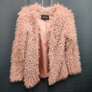 Ambiance Outerwear Women's Pink Faux Fur Jacket Size Small Mid-Length Casual - Picture 1 of 23