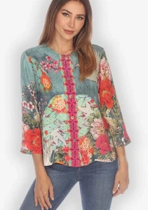 citron Santa Monica Crane Paradise Fans Cropped Jacket Size Large EUC - Picture 1 of 24