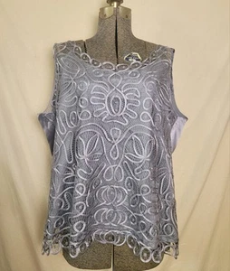 Soulmates Seide handgehäkelt grau formell Tank Top Cami Volup Plus Größe 2X 3X - Bild 1 von 13