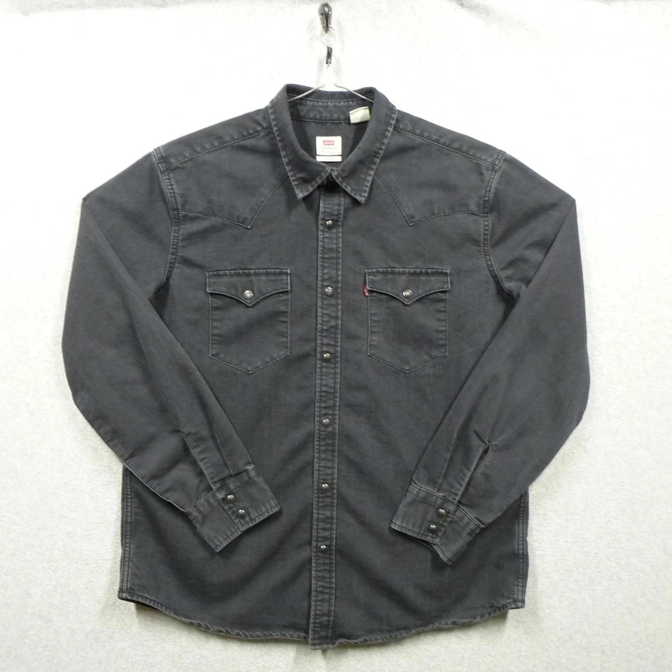 Levi's Western Shirt Mens Large Black Snap Button Washed Denim Long Sleeve - Image 1 of 4