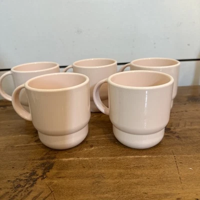 5 Tupperware Melamine Stackable Mugs Pink 3.5H x 3W  Mid Century Modern - Image 1 of 4