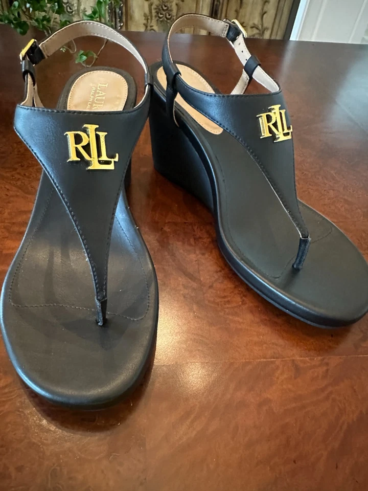 Sandalias de cuña Lauren Ralph Lauren para mujer con logotipo Jeannie 9,5 Foto 1 de 4