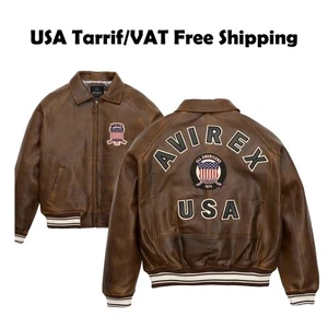 Herren Avirex Bomber American Fliegerjacke echtes Lammfell Lederjacke Geschenk - Bild 1 von 4