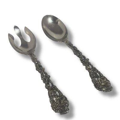 Godinger Silverplated Serving Spoon & Fork Set Ornate Grapevine Handle Vintage - Image 1 of 4