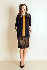 EUROPEAN WORK DRESS POCKETS STRETCH 3/4 SLEEVE STRAIGHT CUT ALL SEASON SIZE S - Picture 1 of 1