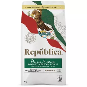 Republica Mexican Espresso Organic Arabica Whole Coffee Bean Medium Roast 1kg - Picture 1 of 7