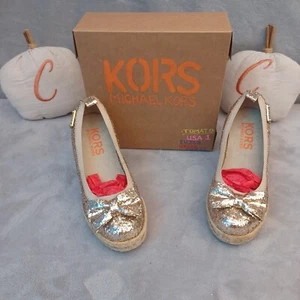 Michael Kors Zapatos EE. UU. 1 Niños Niñas Dorado Brillo Tomate Alpargatas Cuña 3" Tacones - Imagen 1 de 23