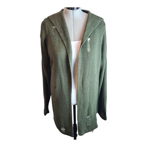 RT cardigan donna verde invecchiato con cappuccio aperto davanti manica lunga taglia L - Foto 1 di 17