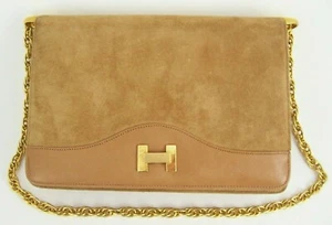 EXC Rare Vintage Biene Davis Camel Suede Leather Purse Handbag Clutch Beautiful - Picture 1 of 9