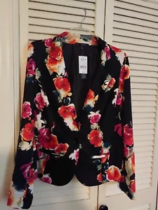 Women's 3x HeartSoul brand women's jacket, flowers on black background, NWT - Picture 1 of 8