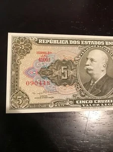 1962 Brazil Banknote Cinco Cruzeiros - crisp uncirculated - Picture 1 of 6