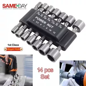14pcs 5 -12mm 1/4" Nut Driver Bit Set Hex Magnetic Metric Socket Impact Drill - Picture 1 of 12