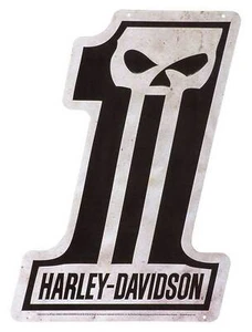 Harley-Davidson Embossed Tin Sign, Shaped #1 Skull Logo, 12.75 x 18 inches - Picture 1 of 2