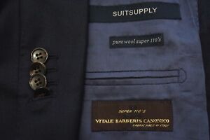 SuitSupply S110s Barberis Wool Solid Blue Woven 2 Pc Suit Jacket Pants Sz 36S