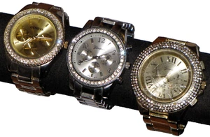 Lot Of 3 Geneva Watches Gold Plated Rhinestones Silver Tone Womens - Picture 1 of 24