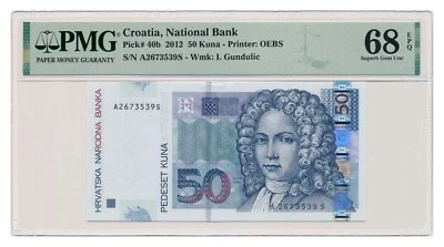 Billete croacia 50 kunas 2012 grado PMG MS 68 EPQ excelente gema sin circular Foto 1 de 2