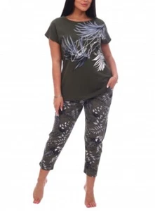 Women's 100% cotton 2 piece outfit set T-shirt with pants Plus size Home suit - Picture 1 of 4