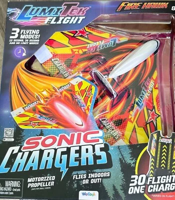 LUMITEX FIRE HAWK  Sonic Chargers Motorized Propeller Flying Airplane NEW - Image 1 of 2