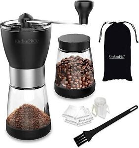 Manual Coffee Bean Grinder Adjustable Coarseness & Storage Jars & Accessories