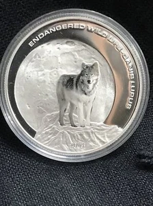 Moneta 25 grammi lupo grigio 2003 MONGOLIA 500 Tigrik argento 925 proof - Foto 1 di 8