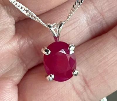 Solid 925 Sterling Silver Natural Ruby Pendant Handmade Birthstone Ruby Jewelry - Image 1 of 4