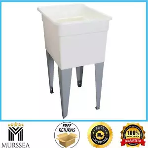 MUSTEE Laundry Tub Plastic Single White Basin Utility Sink Bowl 18 in. x 24 in. - Picture 1 of 8