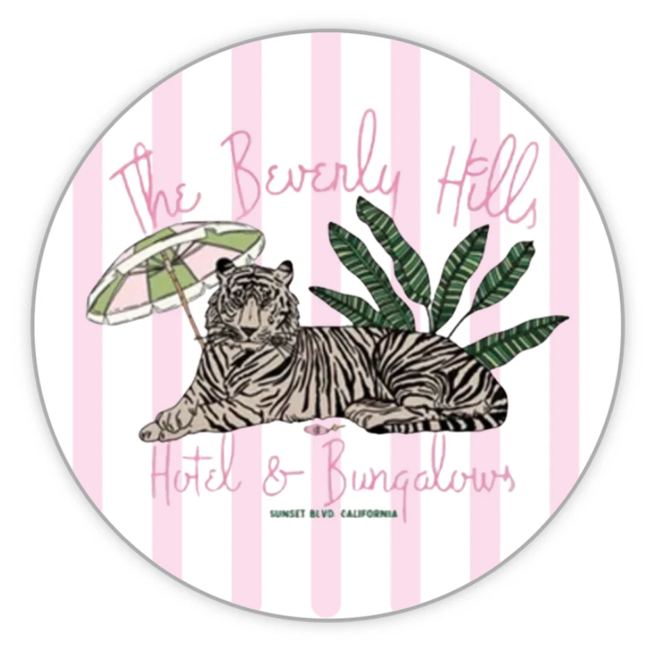 Pink Beverly hills hotel inspired wood wooden sign 6" ,Tiger palm tree wood sign - Imagem 1 de 1
