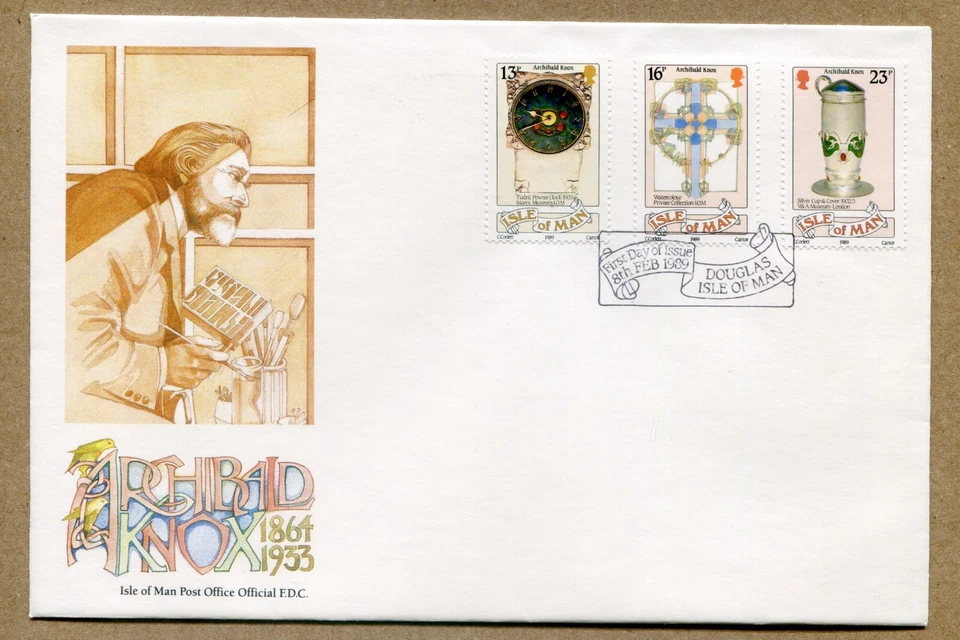 ISLE OF MAN, The Artist, Archibald Knox (1864-1933) 1989 First Day Cover FDC - Image 1 of 2