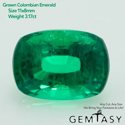 Cut stone - Emerald Colombian hydrothermal lab grown, Cushion 11x8mm 3.17ct - Image 1 of 4