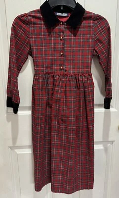 Lands End Girls Long Sleeve Dress Size 10 Red Plaid Corduroy Velvet Xmas Holiday - Image 1 of 4