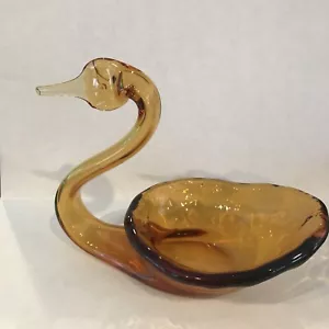 Vintage Wikinger Bernstein Kunst Glas Schwan Bonboniere - Bild 1 von 11
