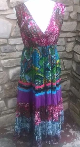 Maxi Vestido Paisley Para Mujer L Floral En Niveles Sin Mangas Forrado Boho - Imagen 1 de 9