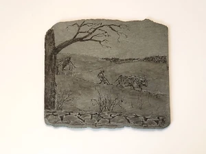 Pietra incisa fienile fattoria animali campagna decorazione parete paesaggio scenografico firmato NY - Foto 1 di 12