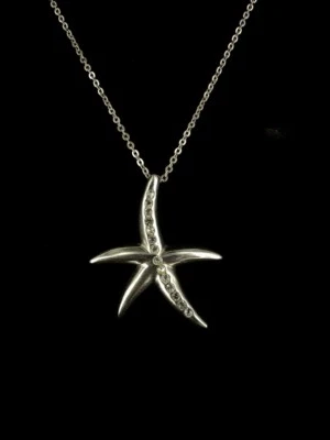 Vintage Argento Sterling Cristallo Starfish Collana con Ciondolo 45.7cm - Immagine 1 di 4