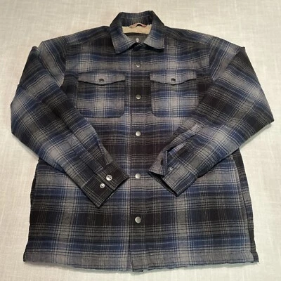 Camisa de franela Free Country Adirondack para hombre S forrada Sherpa azul a presión gris a cuadros  Foto 1 de 4