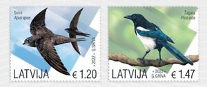 Stamp of LATVIA 2022 -  Birds of Latvia - Magpie & Common swift (2 stamps)