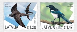 Stamp of LATVIA 2022 -  Birds of Latvia - Magpie & Common swift (2 stamps) - Picture 1 of 1
