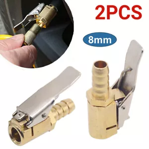 2 x Tyre Valve Air Chuck Inflator Pump Connector Adapter Brass Clip on Car 8mm - Picture 1 of 5