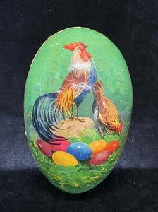 Vintage German Paper Mache Easter Egg Candy Conta Green Rooster Hen Eggs J5 - Picture 1 of 17
