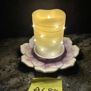 Lightscapes Flameless Swirl Light Candle white purple rose Flower Holder - Picture 1 of 14